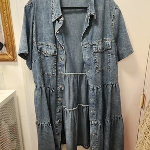 Casual Denim Tiered Dress